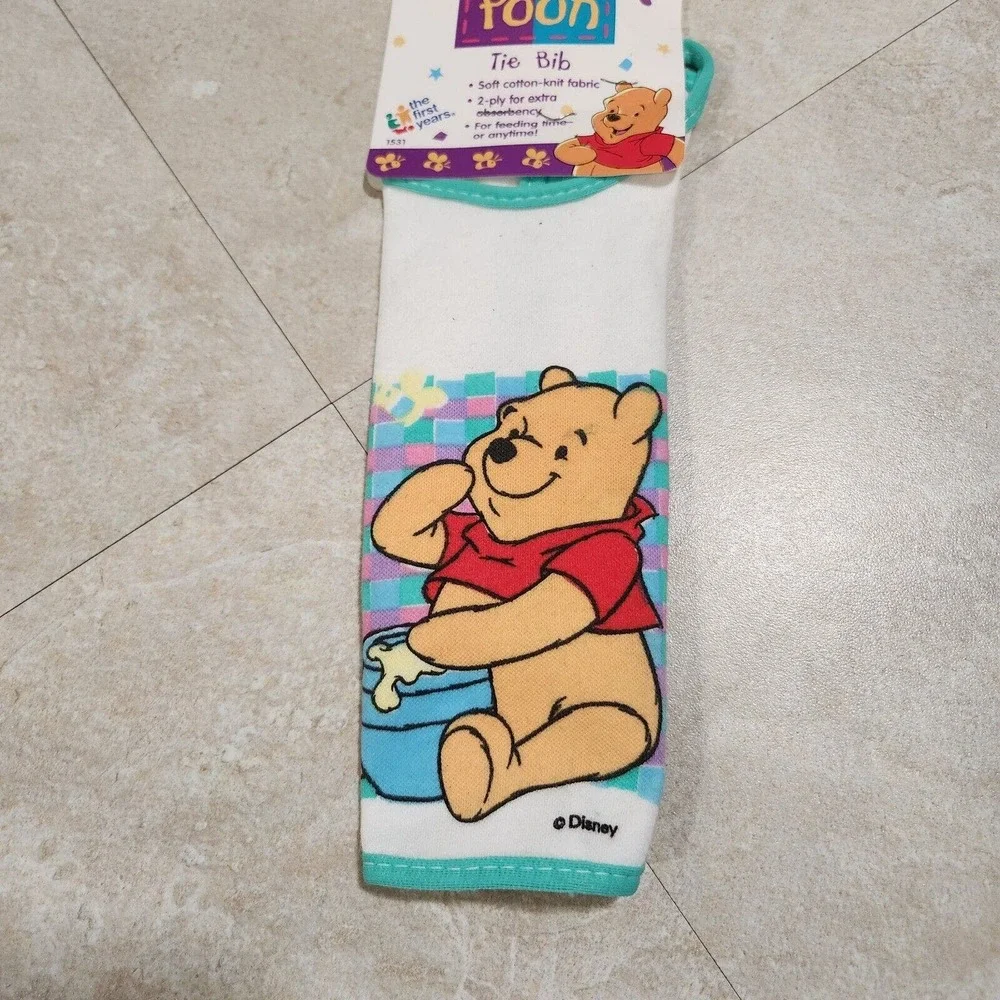 VTG 90s Disney Winnie The Pooh Feeding Tie Bib Infant‎ Baby Size NEW NWT